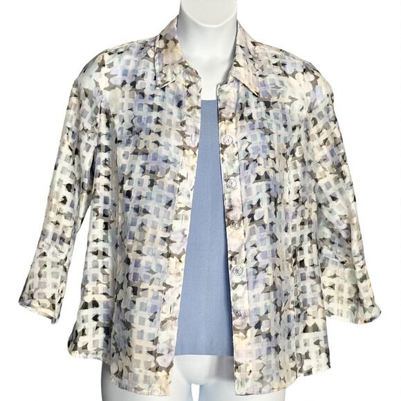 Draper's & Damon's Blouse & Tank Top Set Medium Textured Blue Floral Bell Sleeve - Picture 1 of 11